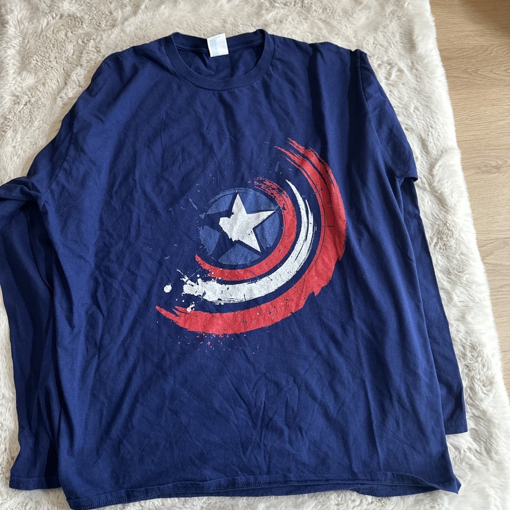 Avengers Mens T-Shirt‎ Blue Captain America Marvel Short Sleeve Youth Size XL